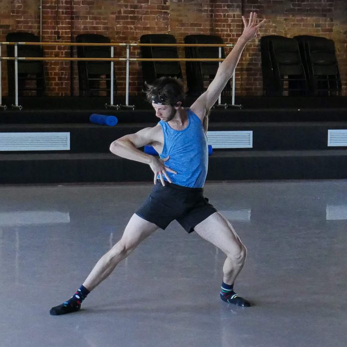 Jesse Homes rehearsing for CoVid Lab. Photo courtesy of West Australian Ballet