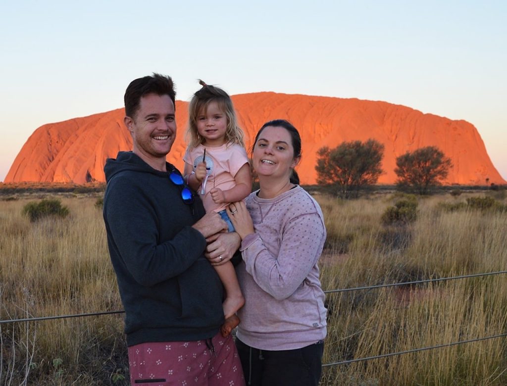 David Allan-Petale with daughter Ruby and wife Carmen at Uluru