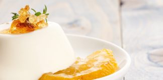Panna cotta with poached pear